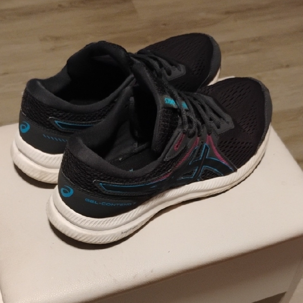 Asics Women's Black Gray Purple Athletic Shoes with Blue Accents - Picture 4 of 7